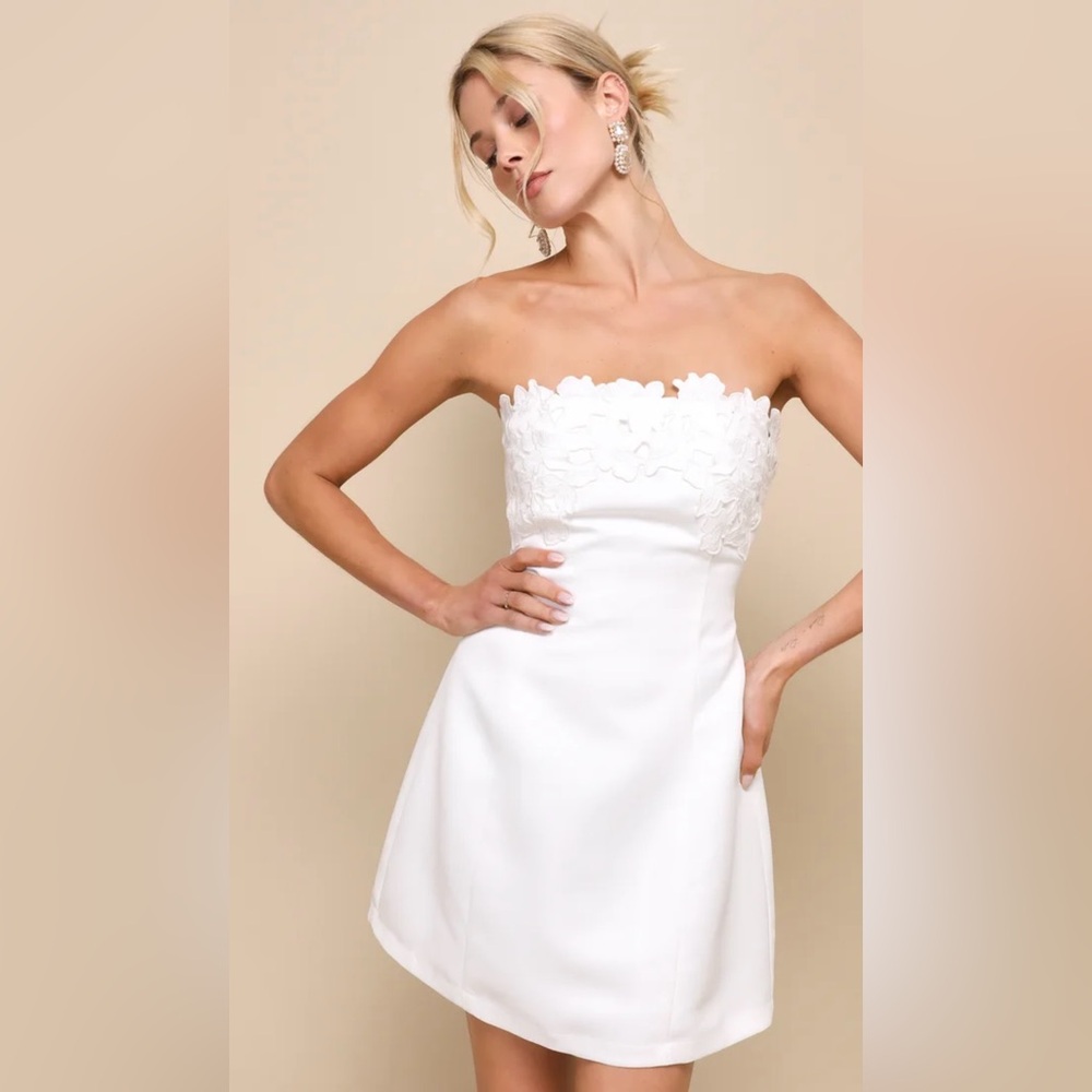 NWT Lulus White Satin Strapless Mini Dress